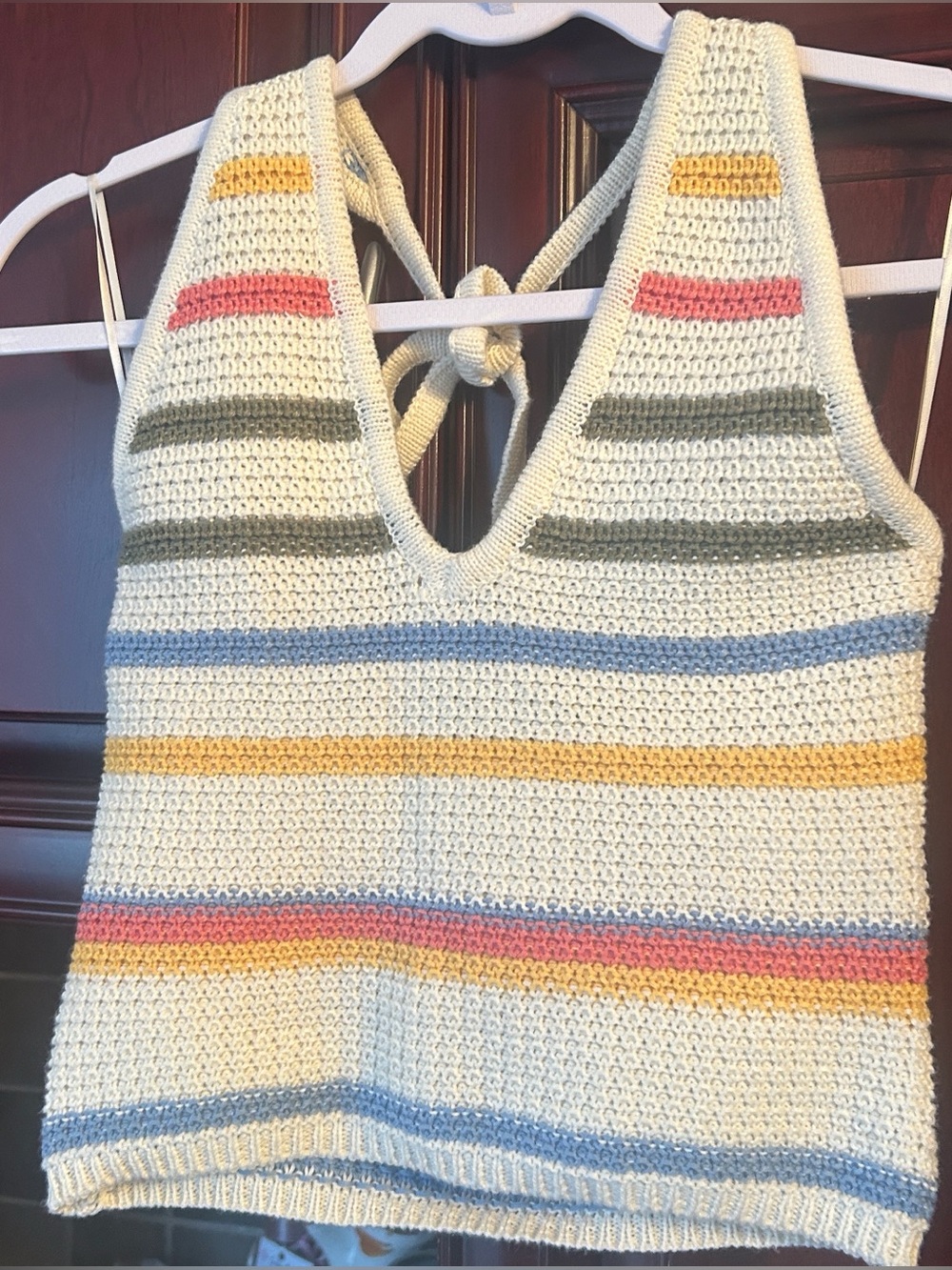 ZARA Crochet Stripe Halter Crop Top - Cream and Pastel Stripes size medium - Picture 10 of 12
